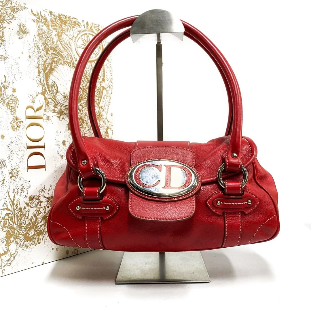 95新 Dior/迪奥 中古红色牛皮单肩包