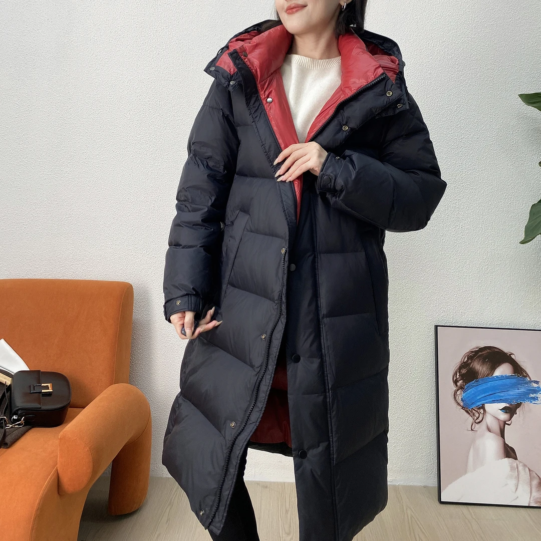 【专属】新款羽绒服黑金长款女加厚通勤90白鸭绒羽绒服-24006
