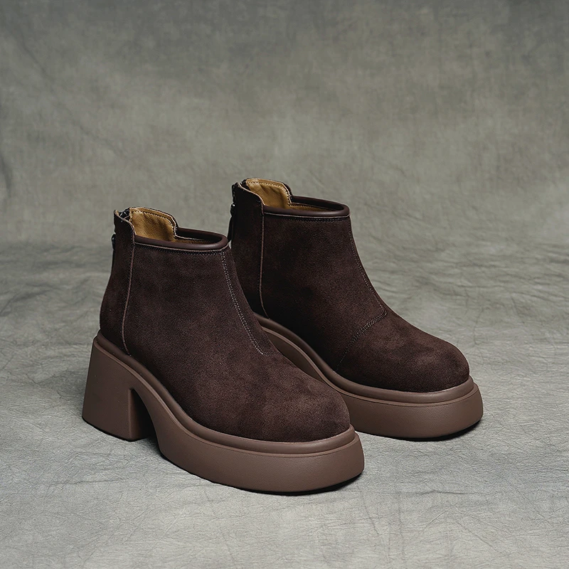 2024秋冬新款真皮马丁靴女秋冬厚底粗跟短筒时尚百搭加绒保暖短靴