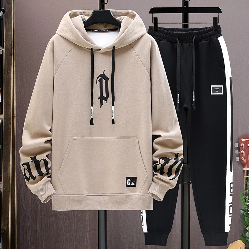 青少年卫衣男休闲套装春秋季新款初高中学生连帽套头大童男孩衣服