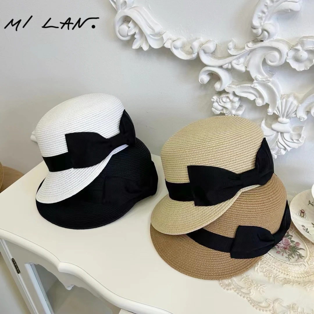 春夏休闲帽带蝴蝶结女平顶马术帽鸭舌帽防晒沙滩时装草帽子