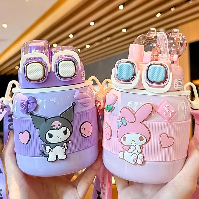 库洛米儿童保温杯吸管6-12岁小学生上学专用水杯大容量大肚杯便携