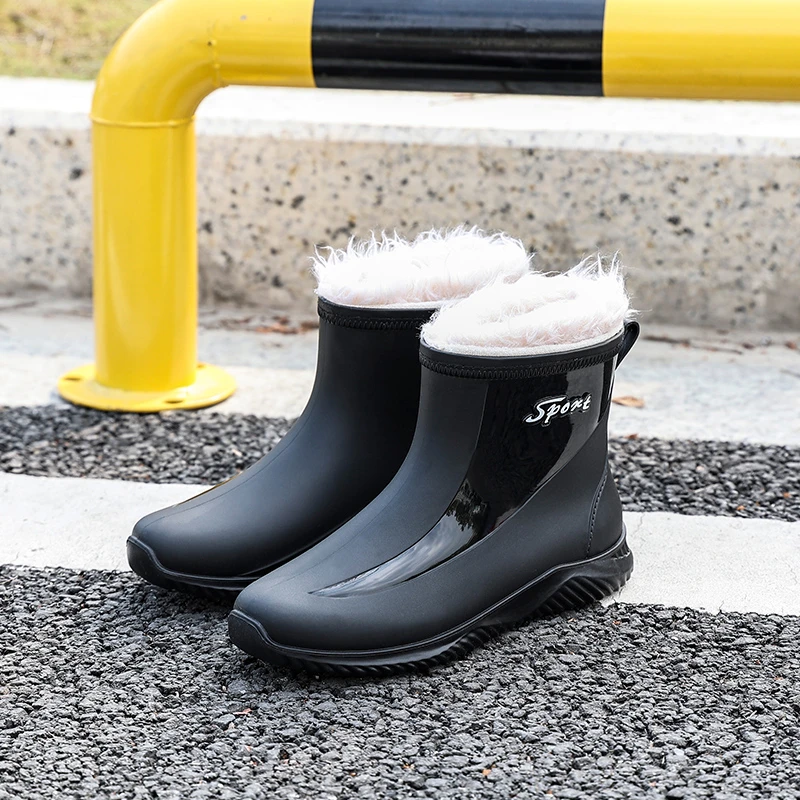 雨鞋加绒新款胶鞋防滑耐磨户外保暖水鞋厨房厨师工作防水鞋男雨靴