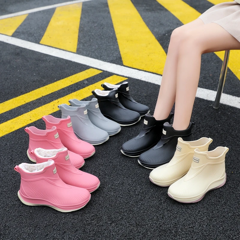 时尚中筒雨鞋女式短筒外穿水鞋成人日系雨靴防水厨房防滑胶鞋加绒