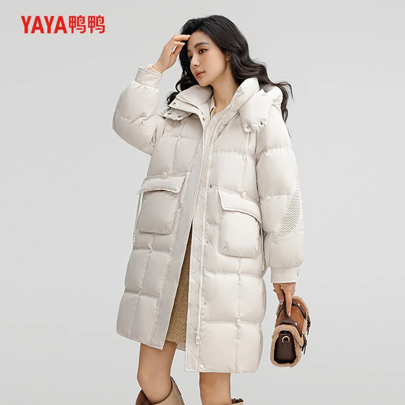 鸭鸭长款羽绒服女冬季新款显瘦厚保暖连帽外套加厚