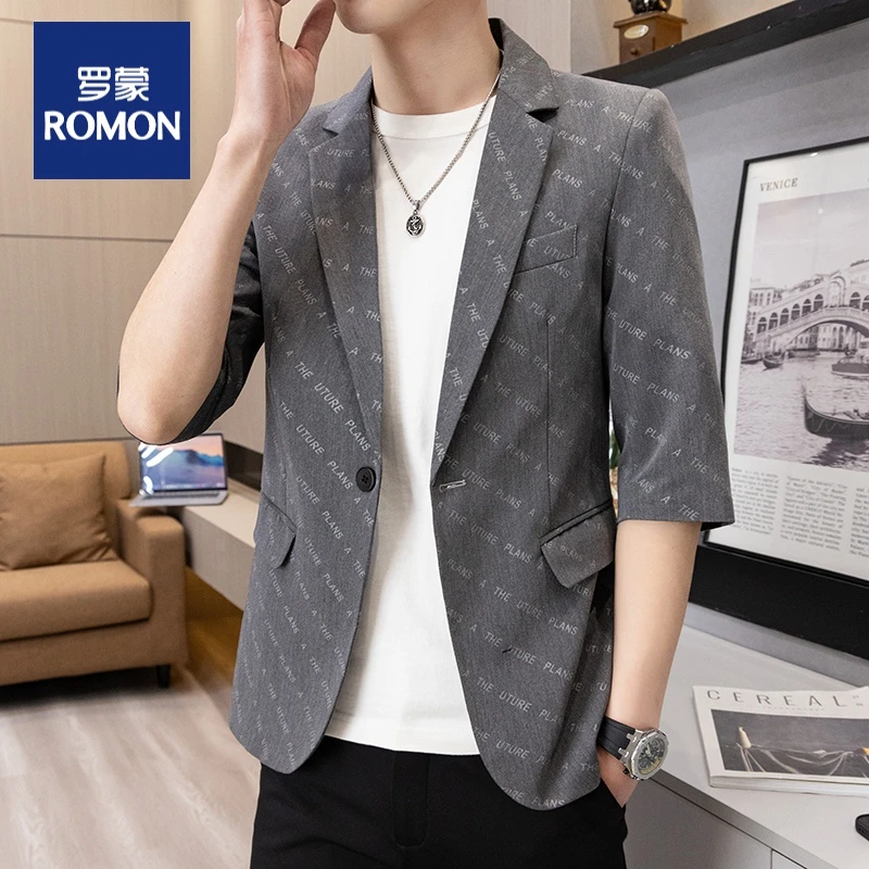 Romon/罗蒙【高品质】潮流青年男士小西服上衣韩版半袖时尚西装