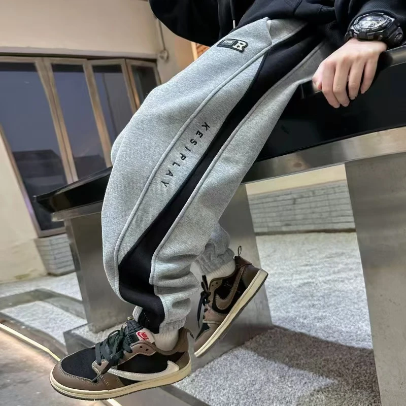 潮童运动F101中大童休闲裤春秋新款男孩长裤百搭时尚刺绣拼色裤子