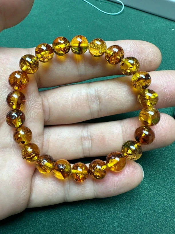 老珠宝琥珀天然花珀单珠植物珀精美金手链女士手串多样性发一条