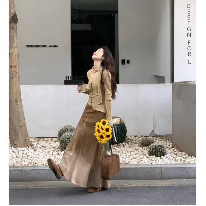 高级感秋冬不规则系带上衣搭配显瘦渐变鱼尾半身裙套装潮