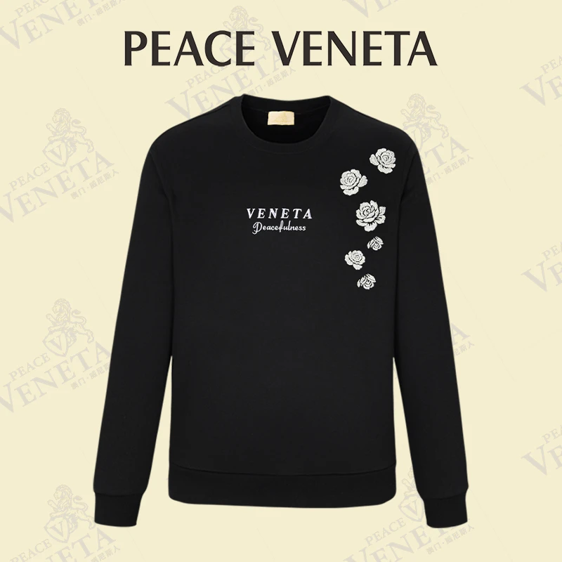 VENETA光变花朵重工刺绣出游情侣圆领卫衣男士时尚休闲透气百搭