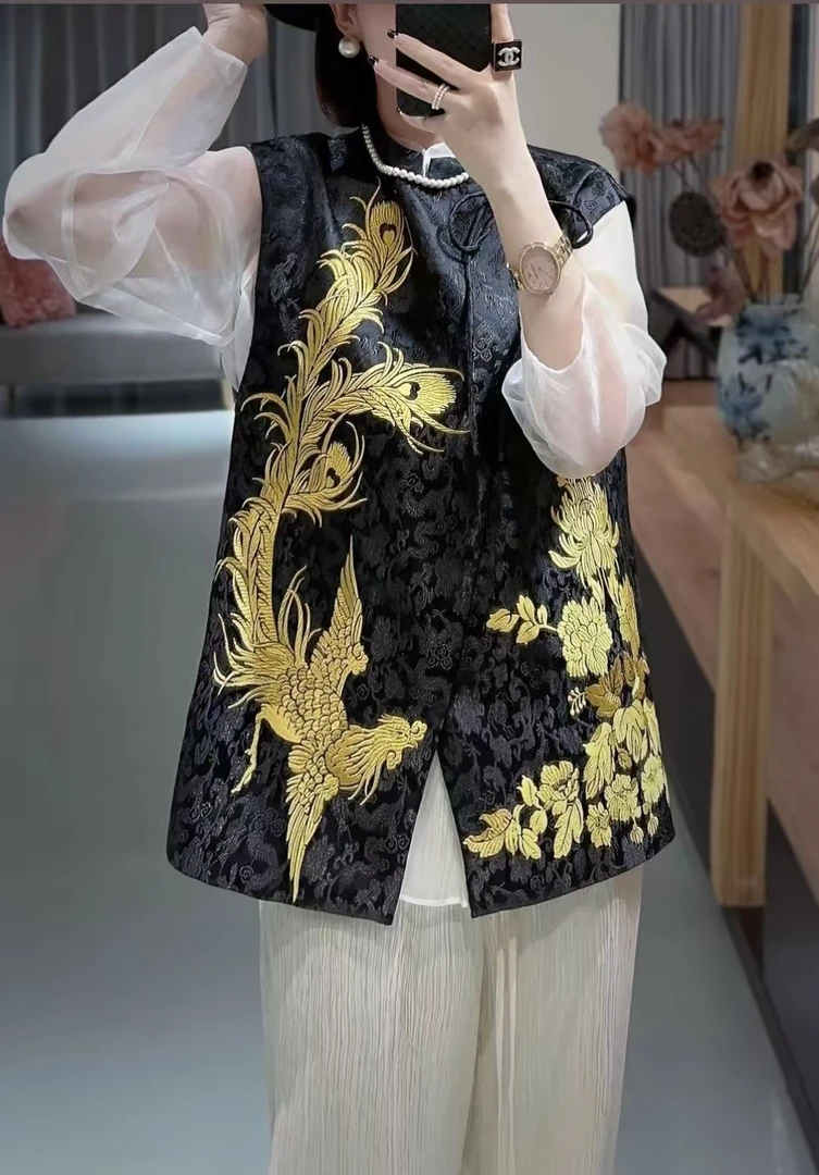 绣花刺绣马甲红人上新高档女马夹国风马甲女刺甲绣马国风马甲2312