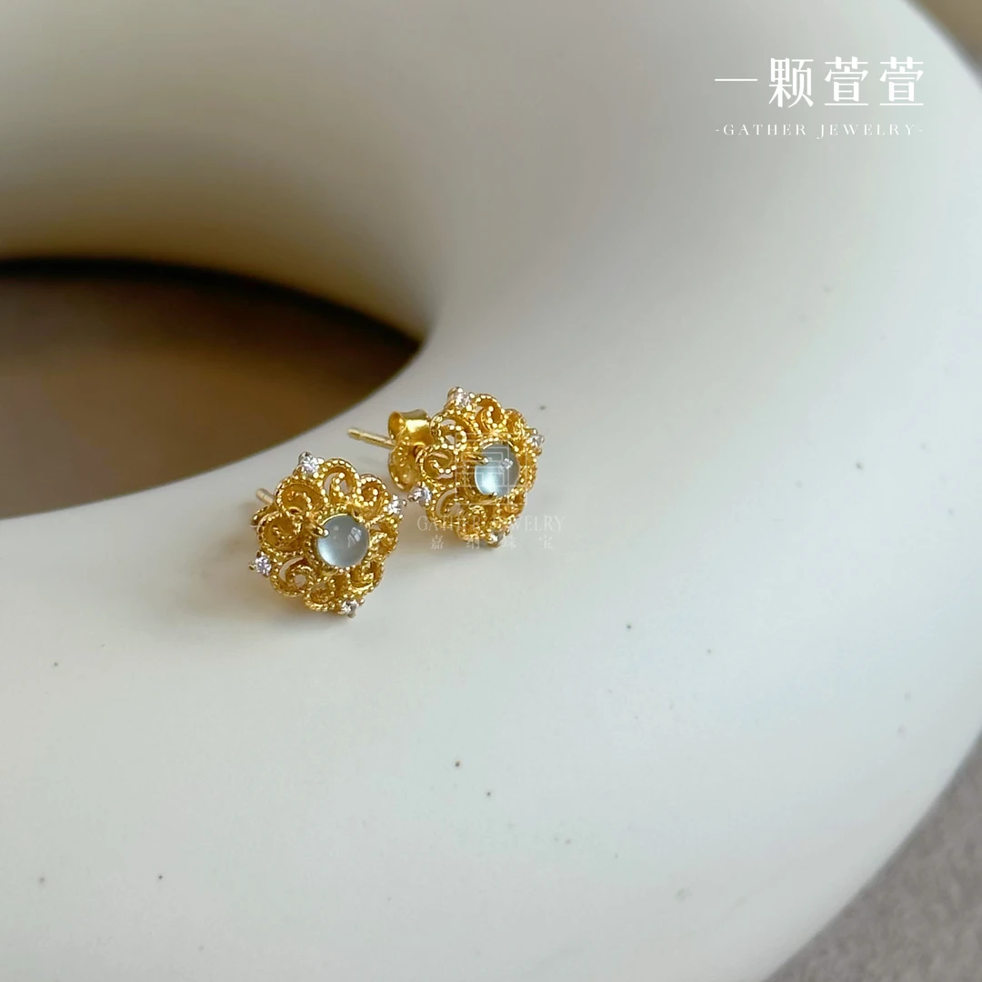 【铜剪秋风】一颗萱萱 设计精美银镶翡翠耳钉 580026