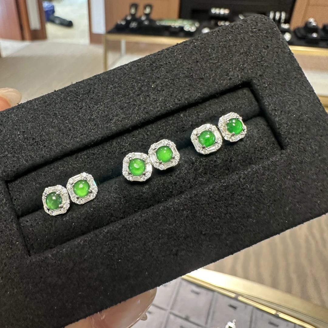 【公主方】一颗萱萱银镶翡翠耳饰（多样性发其一）630035百搭经典