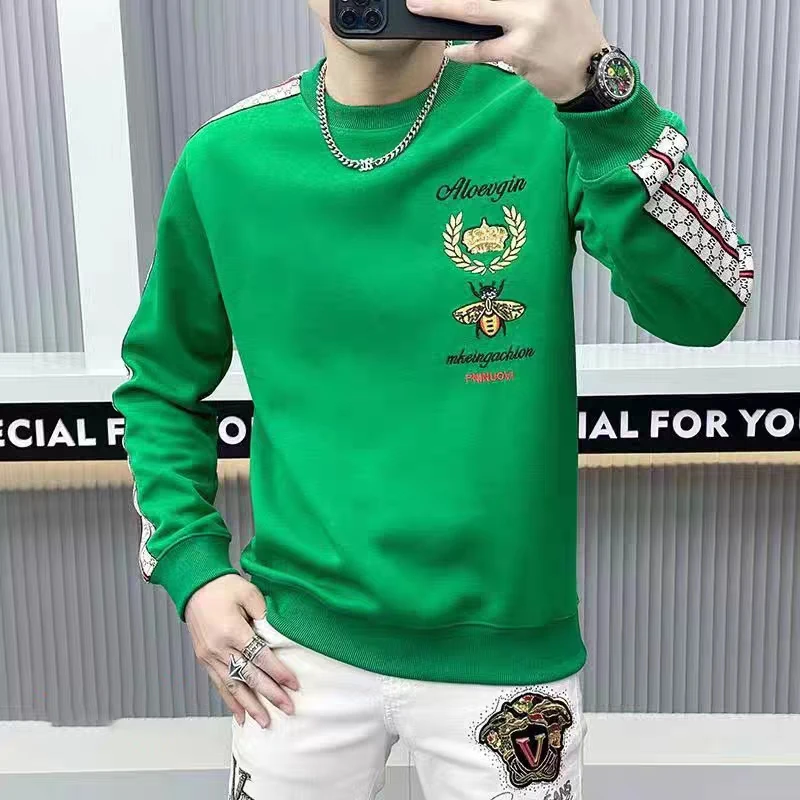 男生秋冬新款时尚卫衣刺绣圆领套头宽松大码加厚面料商务休闲卫衣