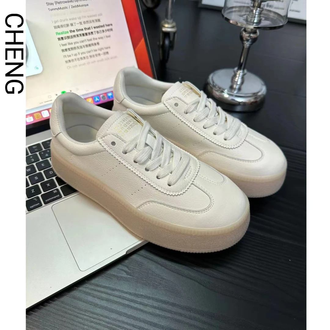 CHENG～厚底真皮板鞋/时尚经典日常通勤牛皮牛筋底/休闲简约风板鞋