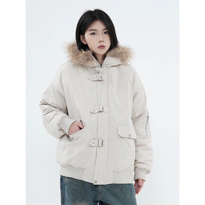 川川也CCYE美式高街设计感毛领派克棉服男女2023冬季新款棉衣外套