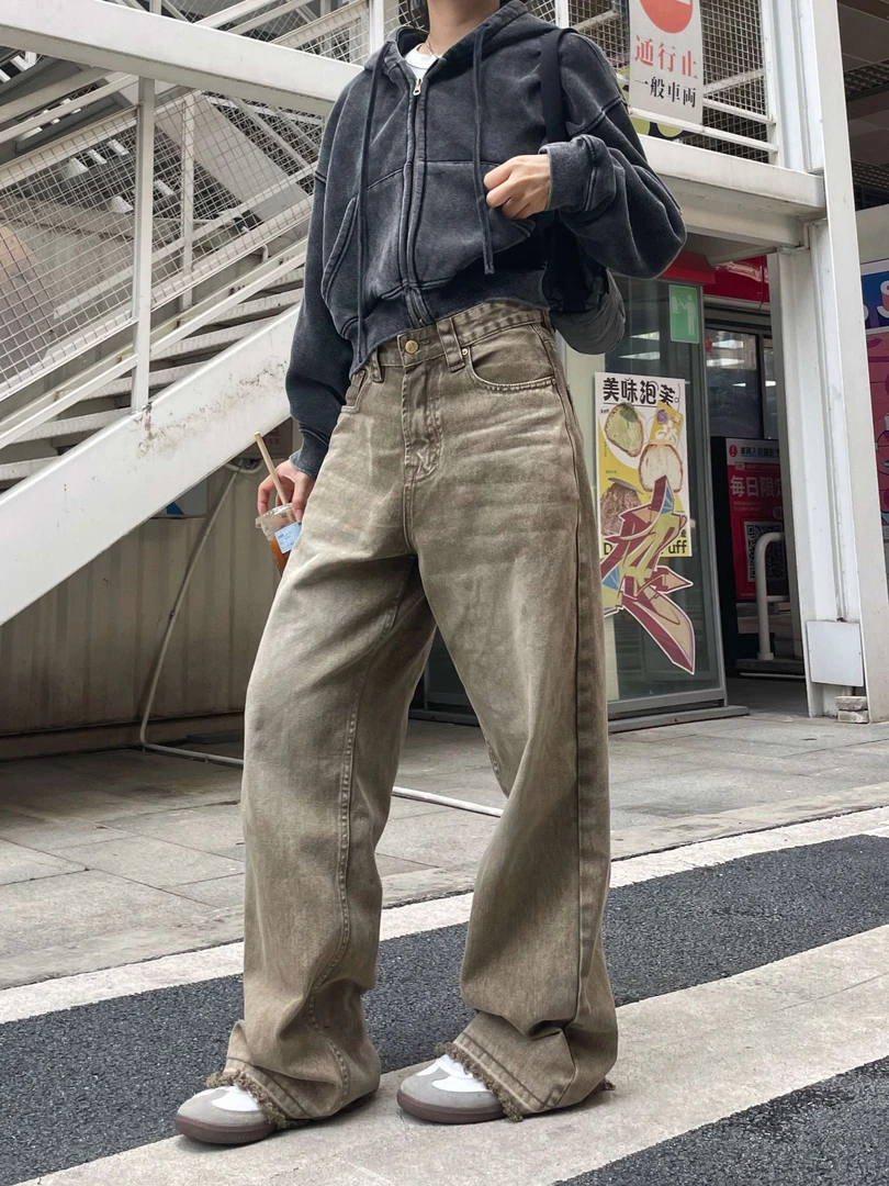 川川也CCYE美式复古直筒水洗牛仔裤宽松做旧高街男女百搭长裤春秋