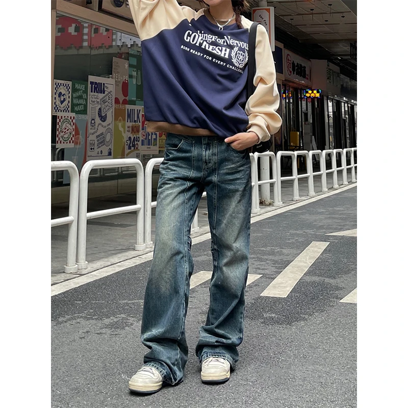 川川也CCYE美式复古高街水洗微喇叭裤宽松百搭牛仔裤小众男女长裤