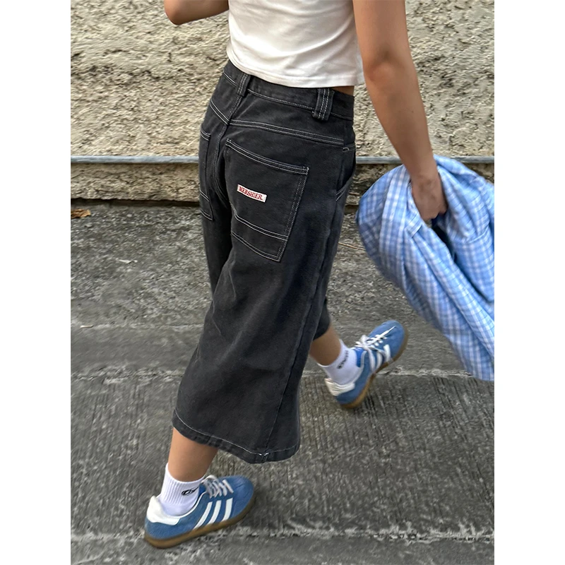 川川也CCYE美式复古男女宽松牛仔短裤直筒高街小众休闲裤七分裤子