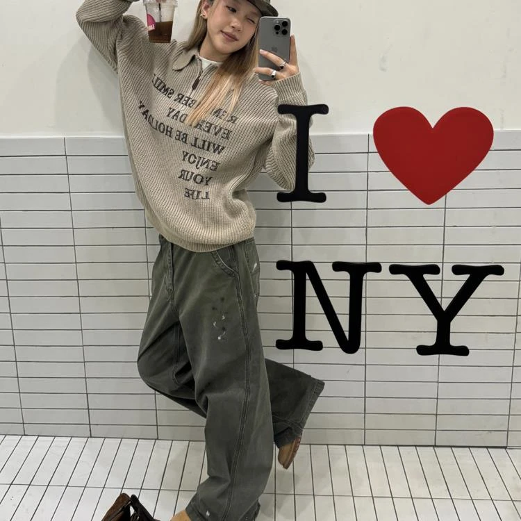 川川也CCYE美式复古做旧字母polo毛衣男女宽松休闲ins街头长袖秋