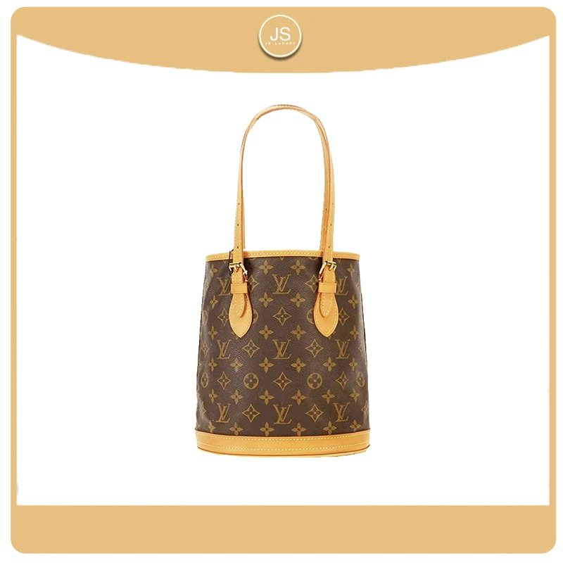 95新 LouisVuitton/路易威登 中古老花水桶包小号手提腕挎香槟包