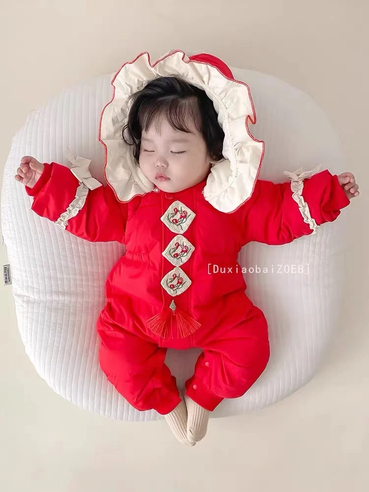 2200259秋冬装连体衣加厚儿童哈衣爬服女宝宝外出服超萌洋气保暖