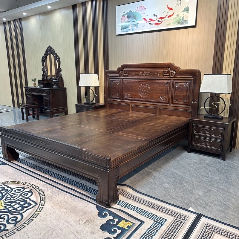 国色天香南美壇木全榫卯1.8米双人床新中式仿古雕花床主卧床婚床