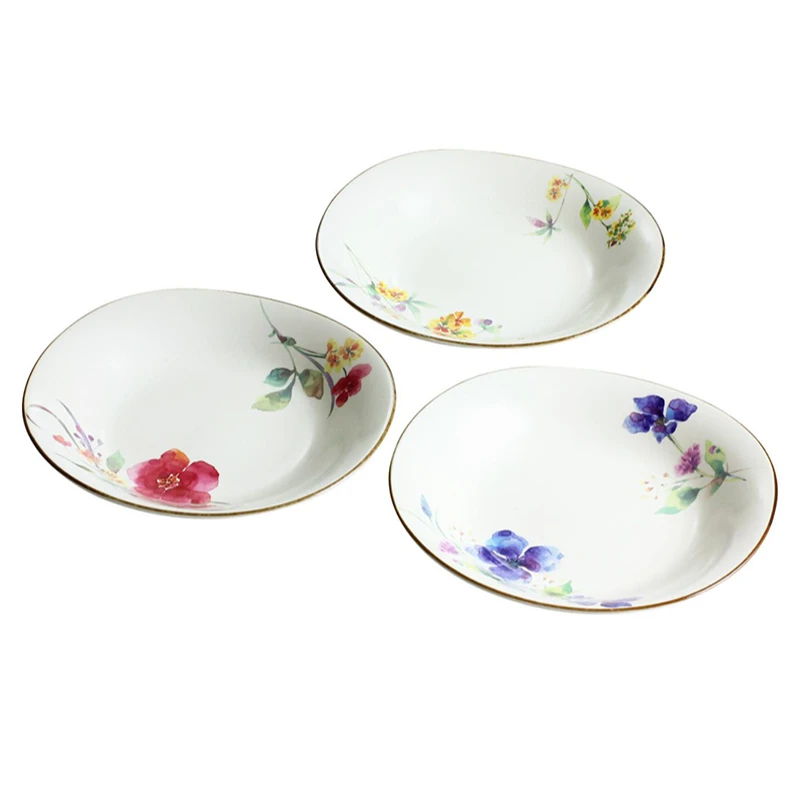 【3件套】日本进口ceramic和蓝陶瓷盘22.5cm-花水彩