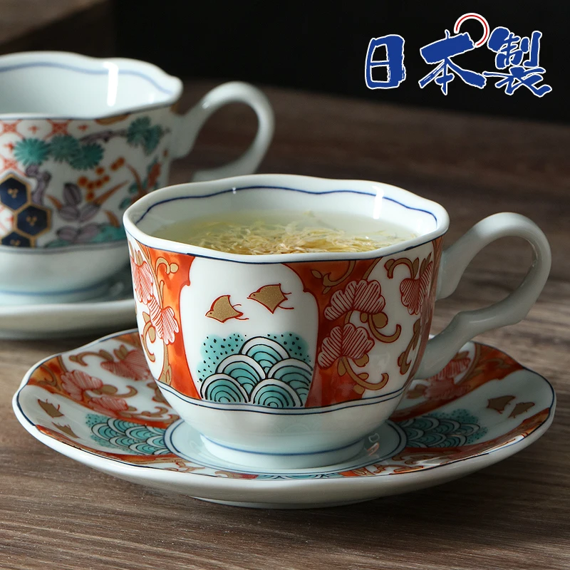 清仓【1杯+1碟】日本进口美浓烧Bloom春色满园陶瓷咖啡杯250ml