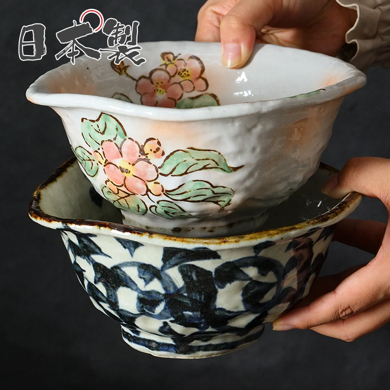 【单支】日本进口美浓烧手绘唐草变形面碗19.5cm