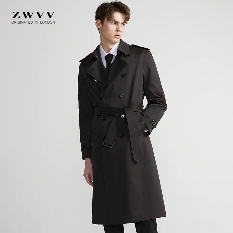 春季新款2025男士风衣加长款过膝含棉英伦双排扣青年修身男外套潮