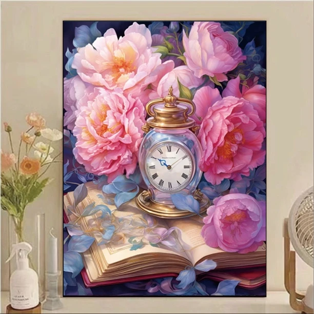钟爱十字绣2024新款线绣客厅卧室钟表花卉书中自有黄金屋梦想刺绣