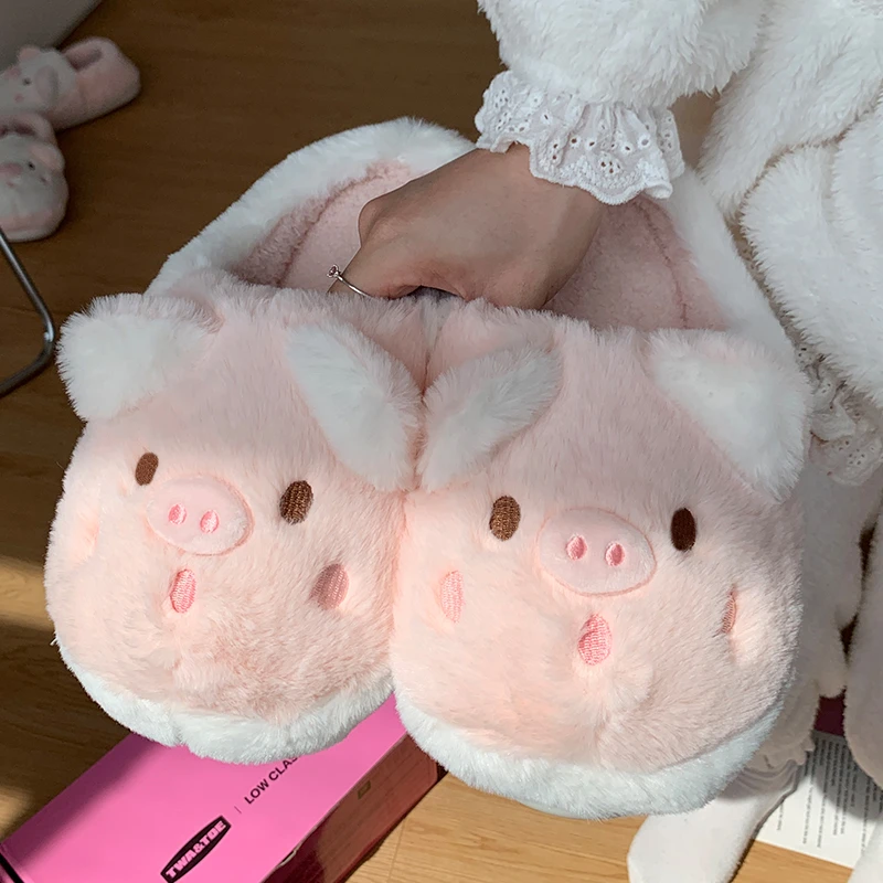 新款可爱小猪棉拖鞋女秋冬季外穿防滑居家毛毛月子鞋保暖棉鞋假日