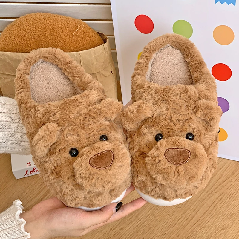 包跟棉拖鞋女可爱小熊男女情侣冬季外穿防滑居家加绒保暖棉鞋假日
