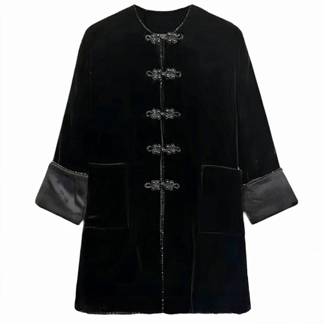 镶钻渡边纽扣新中式秋冬中长款气质减龄显瘦保暖时尚外套棉服女装