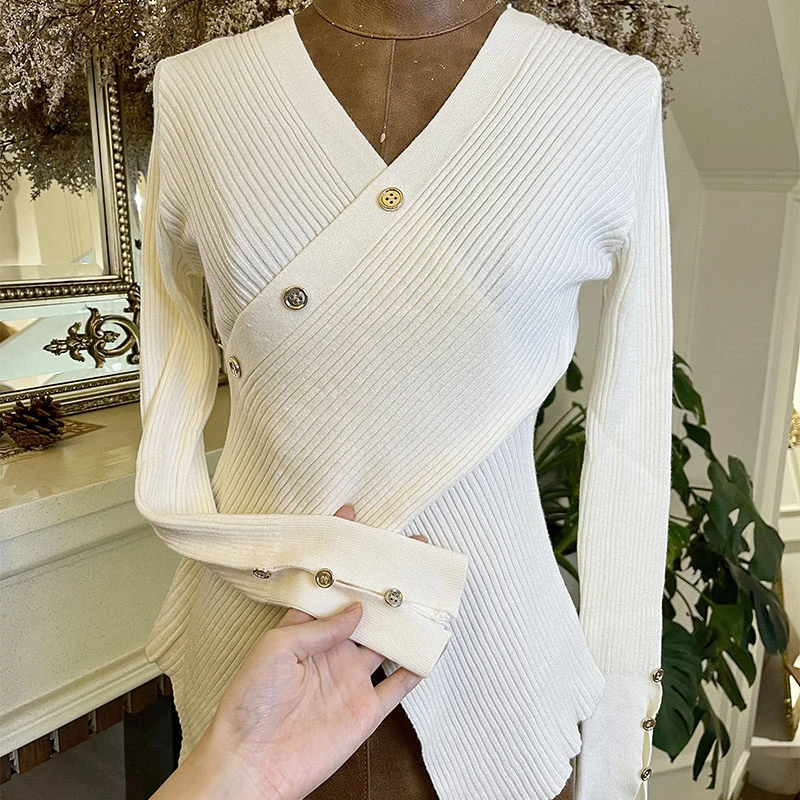 法式V领毛针织衫设计感小众气质秋冬显瘦上衣8415打底衫百搭