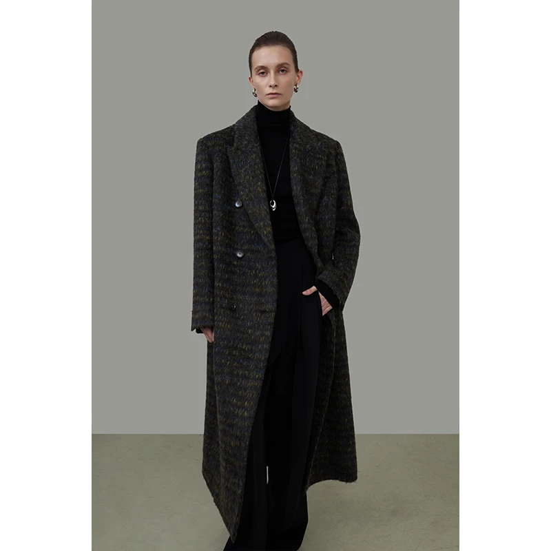 UNSPOKEN【廓形垫肩 优雅复古摩登】杂色毛呢大衣UD24W187推广
