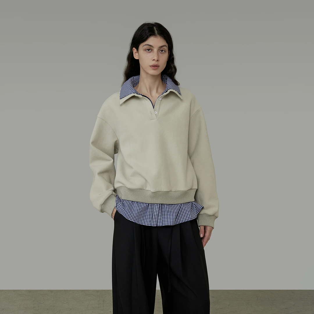 UNSPOKEN【格纹撞色设计 简约百搭慵懒感】假两件上衣UD24S101