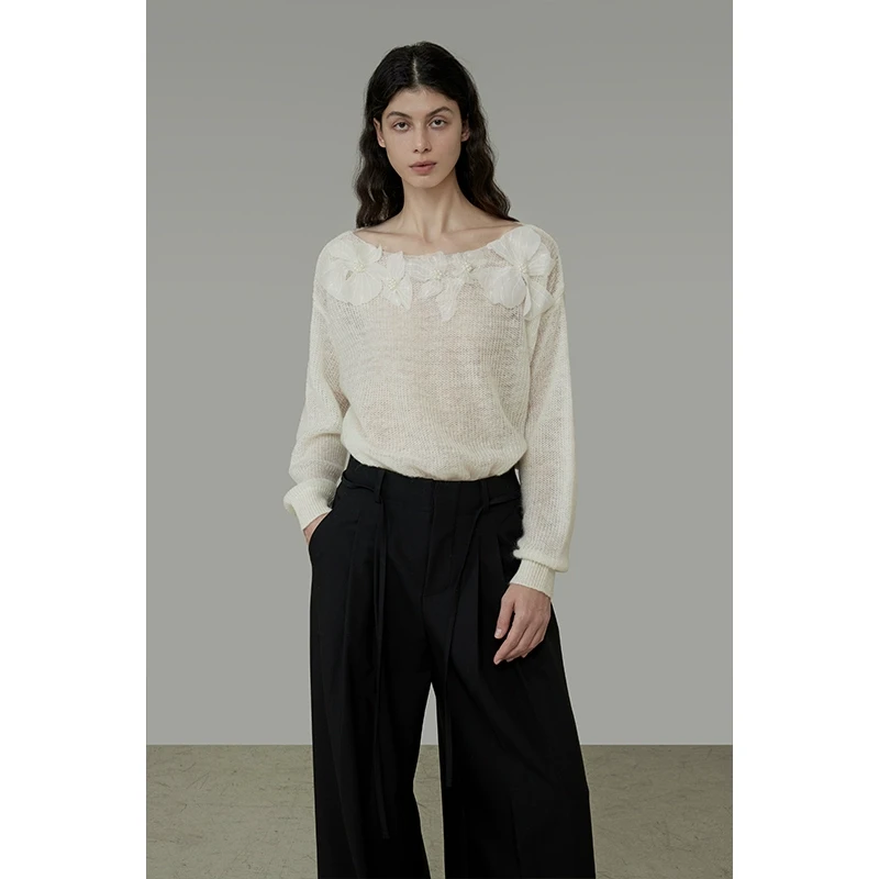 UNSPOKEN【立体拼接花册 清冷优雅气质】立体花针织上衣UC25S065