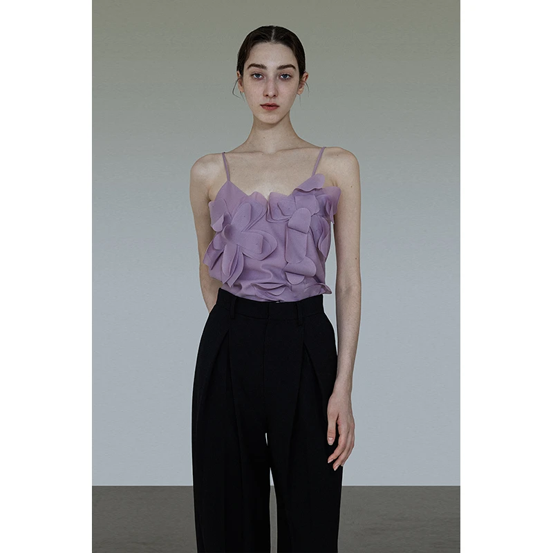 UNSPOKEN【高定层叠视觉 疏密交叠花瓣】多层花瓣吊带UX24S040推广