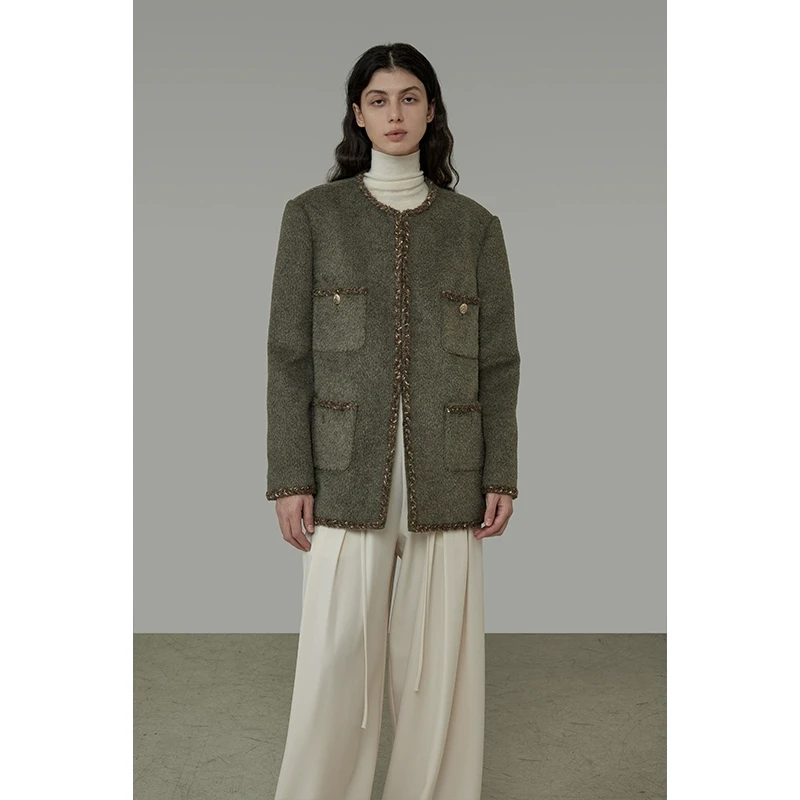 UNSPOKEN【浮雕金属扣设计 时髦有型气质】复古毛呢外套UD24W289