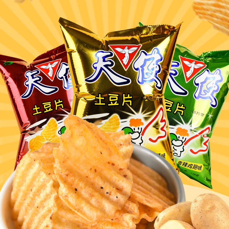 天使闪亮包装116g*4袋大波浪薯片国货老品牌新鲜土豆原天使土豆片