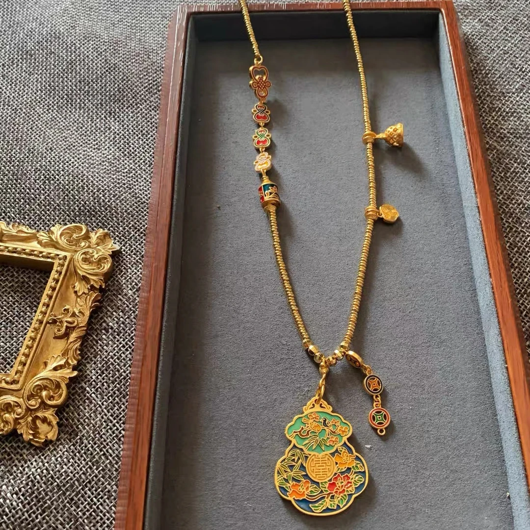 合金项链 高端定制吊坠金锁编绳项链烧蓝葫芦毛衣链挂绳女