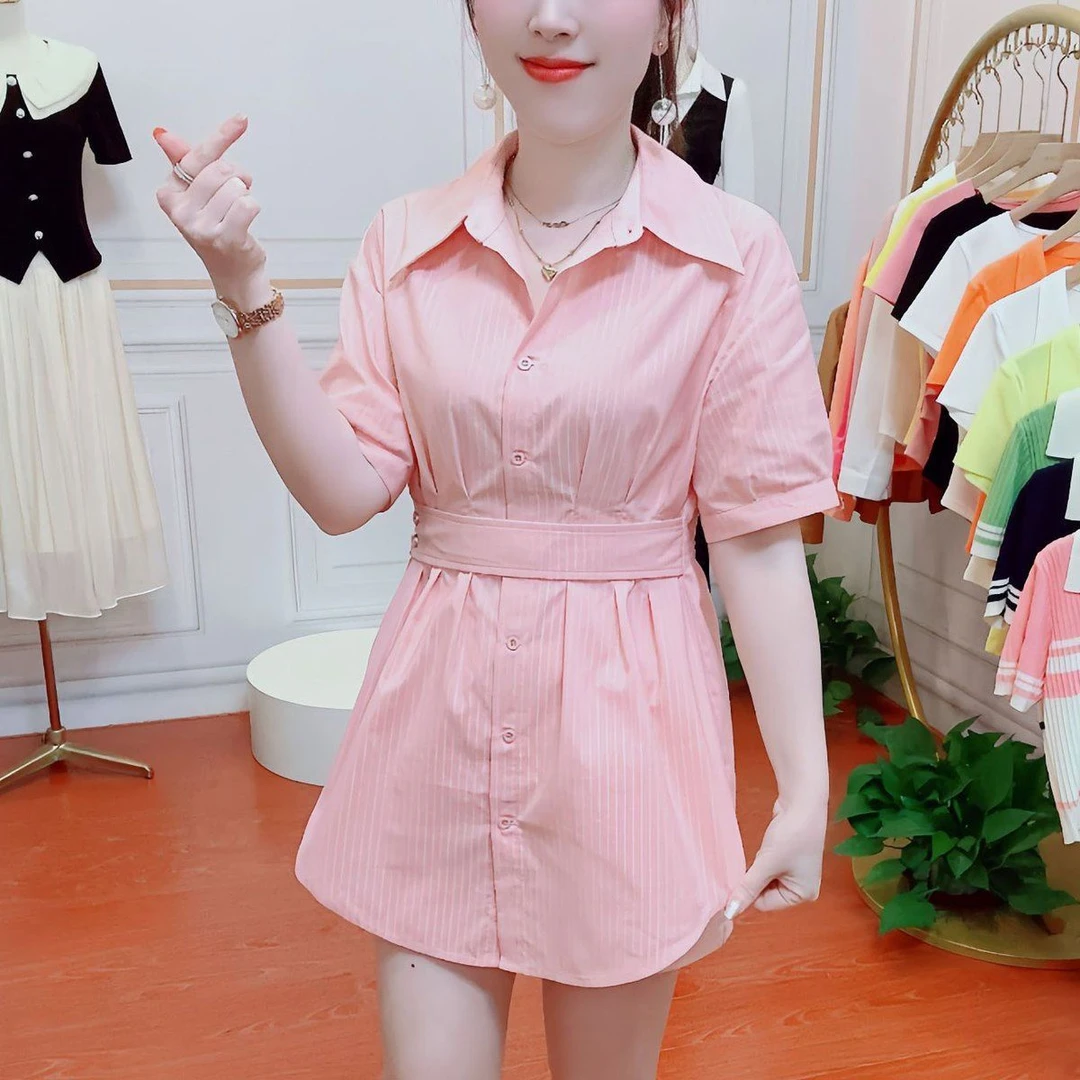 时尚小个子短袖套装女2025年夏季新款气质显瘦条纹衬衫短裤两件套