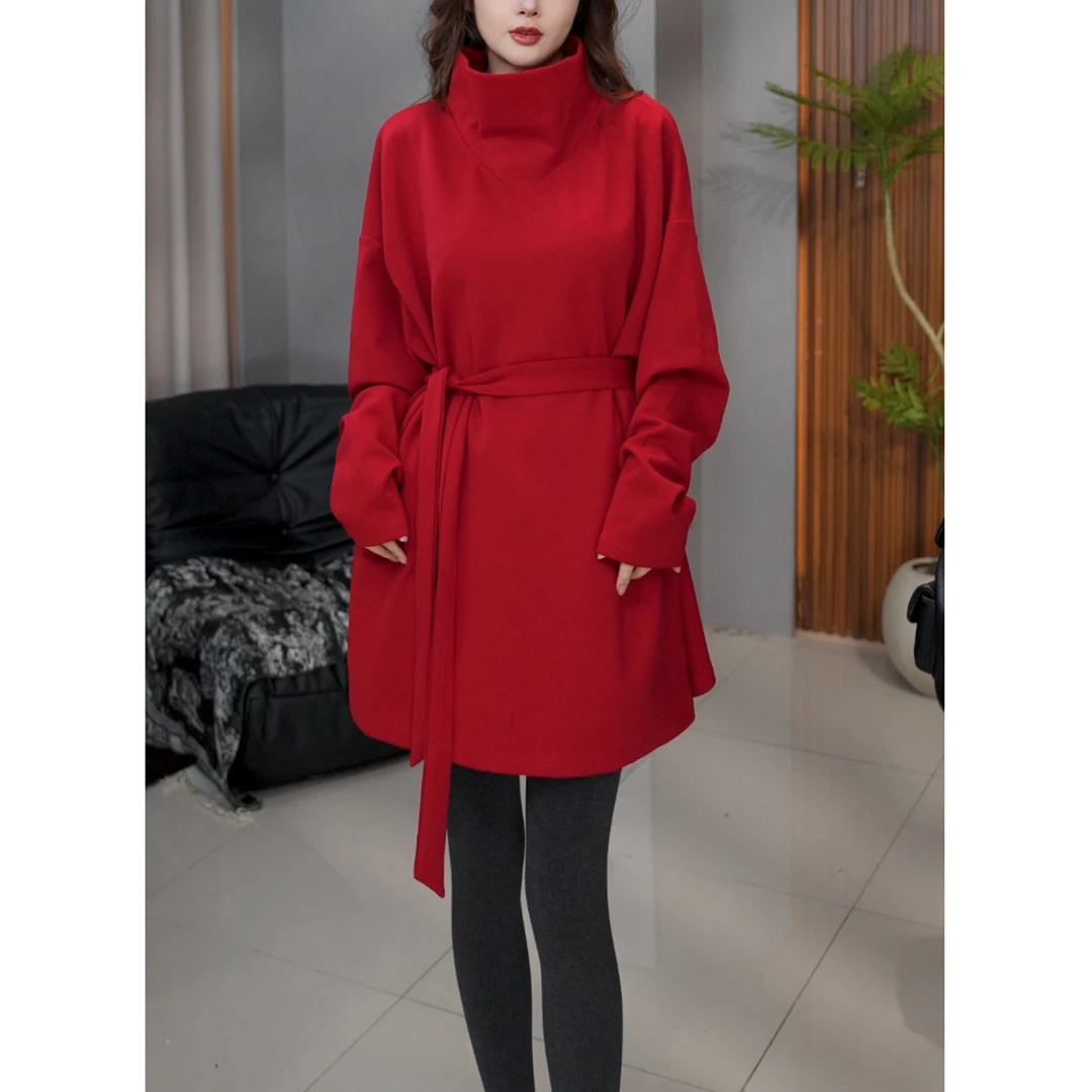 2024秋冬新款长袖高领T恤女气质宽松显瘦中长款休闲百搭上衣小衫