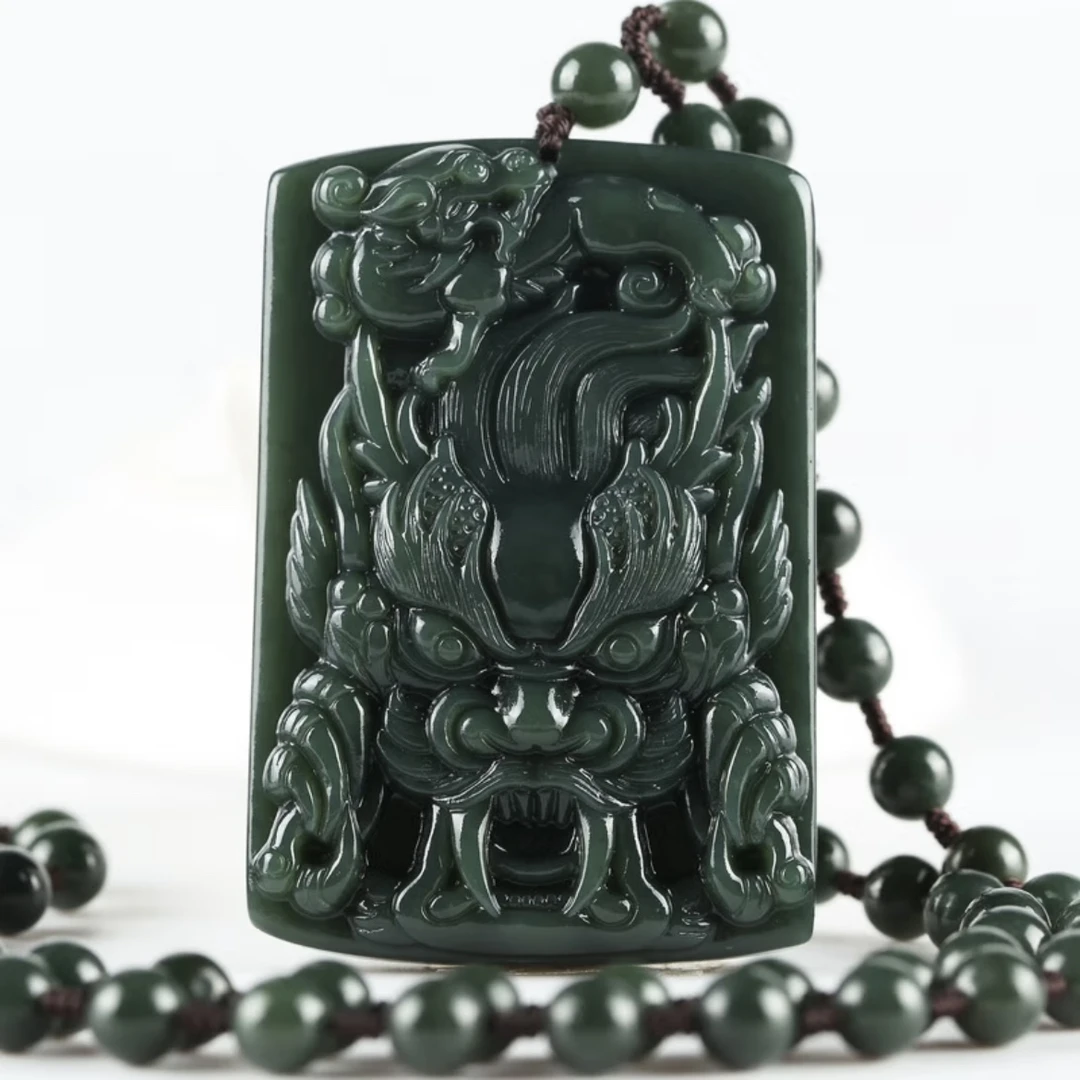 新疆和田玉龙牌吊坠 男款玉石青玉龙头貔貅挂件玉佩项链