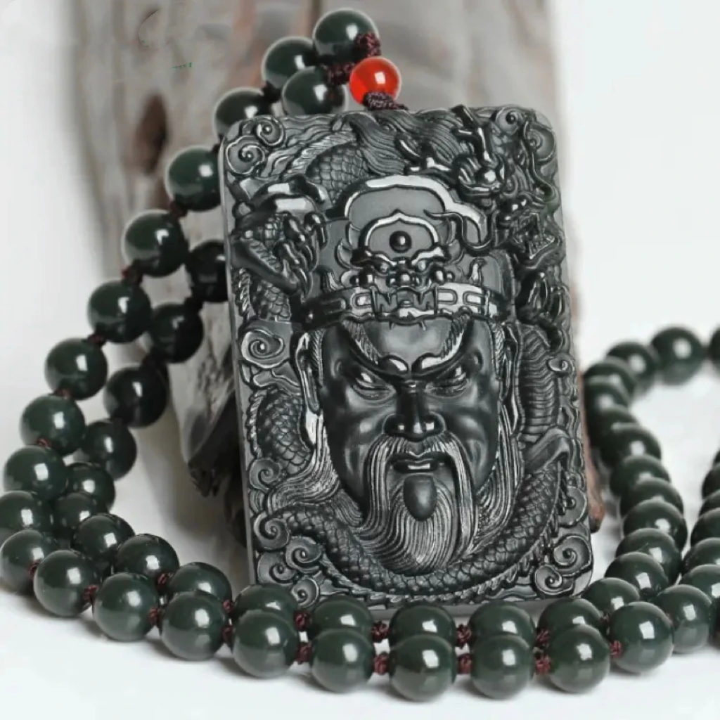 和田玉青玉忠义关公双面雕刻男女玉吊坠项链出人头地关公头玉坠