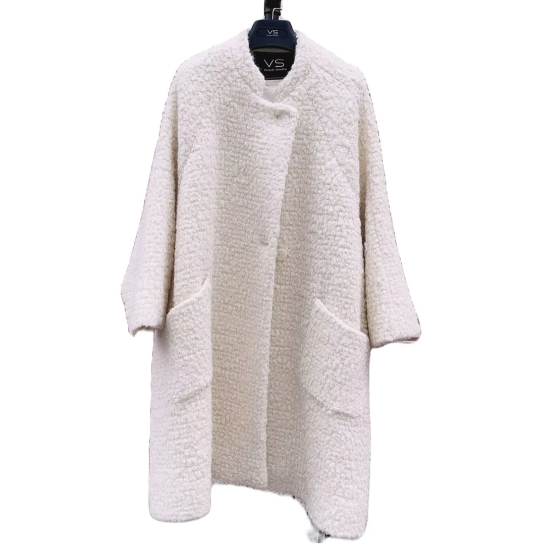 温婉保暖设计师加厚温婉复古白圈羊毛气质轻奢女士宽松中长款外套