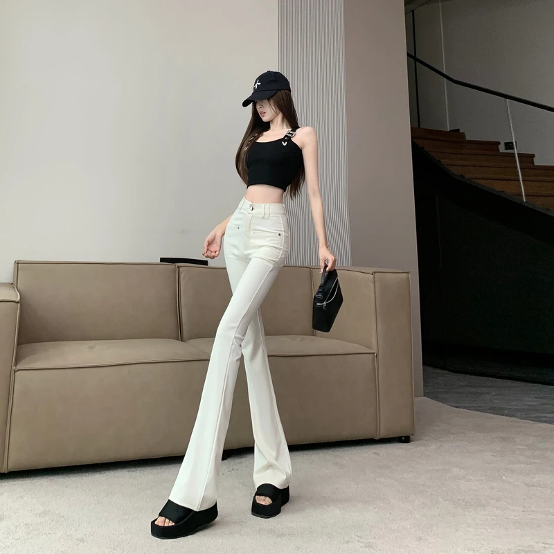 杏色微喇叭裤女春装2024年新款高腰马蹄裤拖地休闲西装裤白色修身