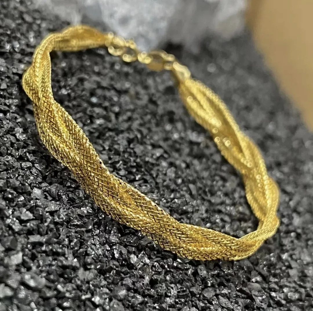 【XS0514】18K金三股编织手圈配件16+3cm宽卡5mm